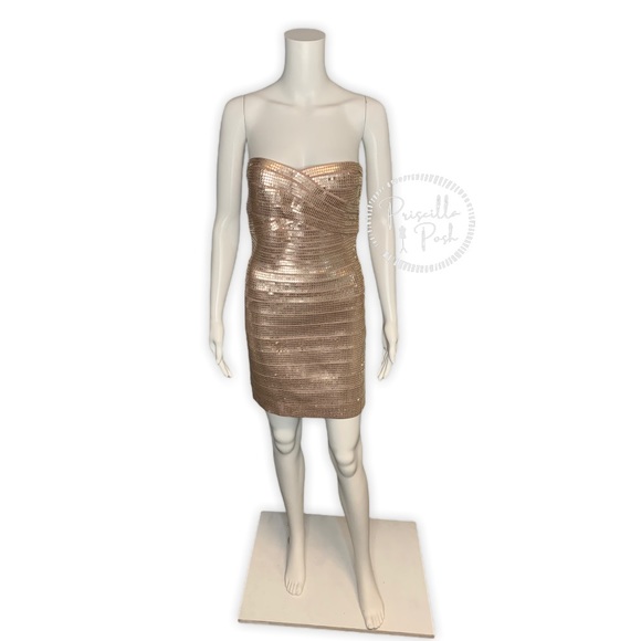 Herve Leger Nazik Sequin Bandage Dress, Bare Combo - Picture 8 of 16